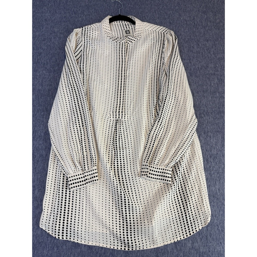 Anne Klein Polka Dot Black White Long Sleeve‎ Blouse size 0X business casual